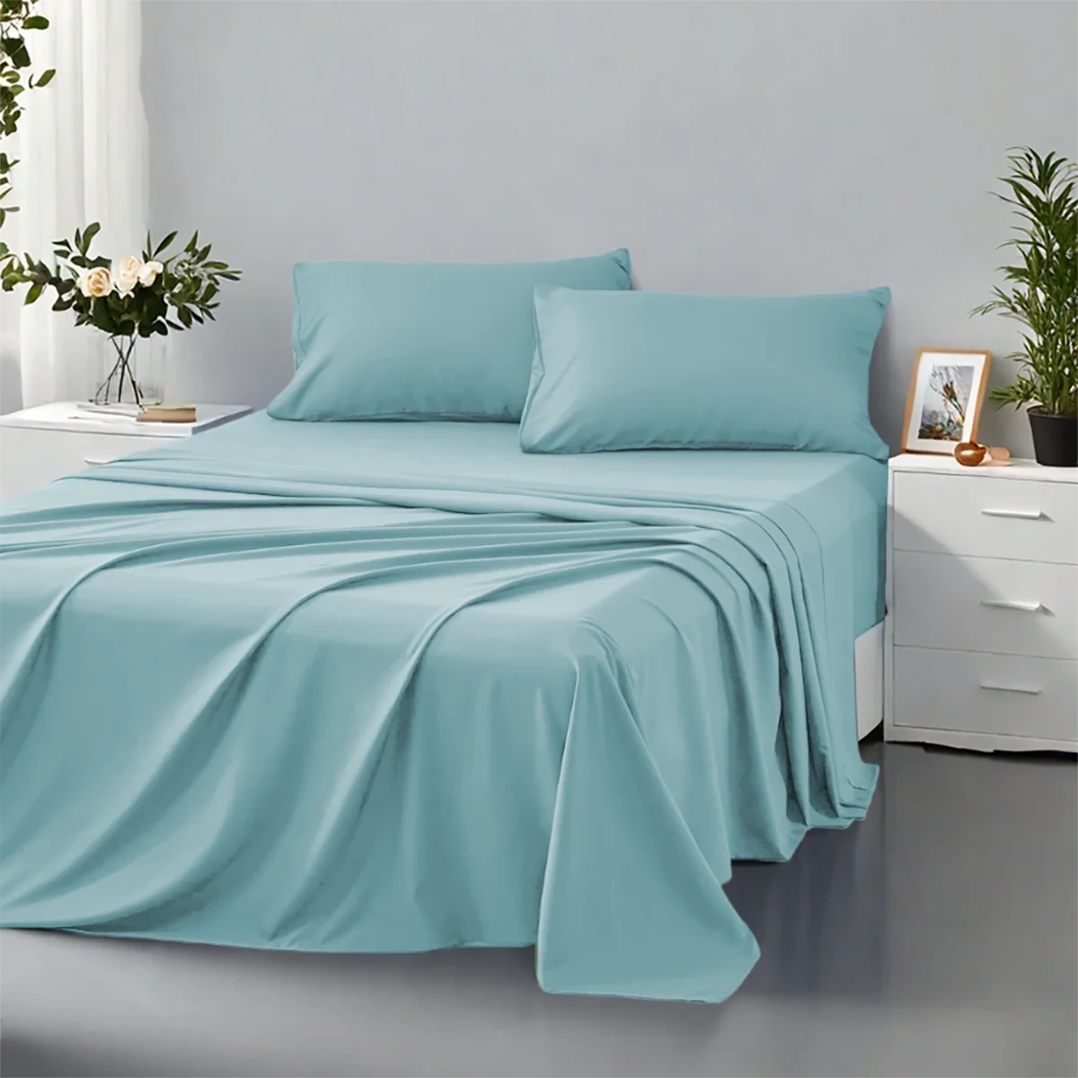 3/4PC Solid Color Bedding Set – Soft & Fashionable All-Season Bed Sheets with Fitted Sheet, Flat Sheet & Pillowcases