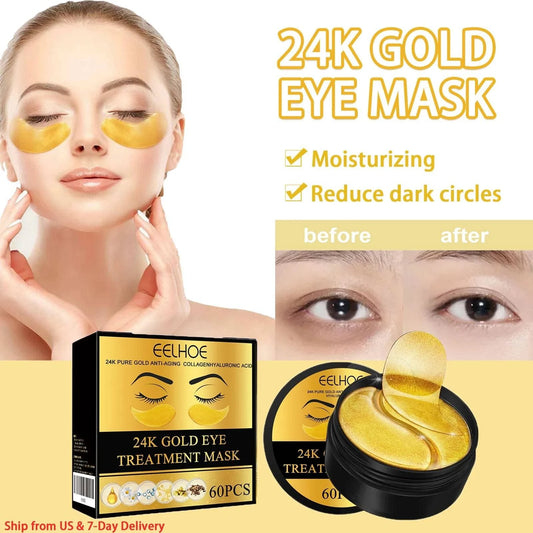 60PCS 24K Gold Eye Mask Anti Dark Circles Removal Eyes Bags Moisturizing Firming Eye Patches Eyes Skin Care Products - M & M Global