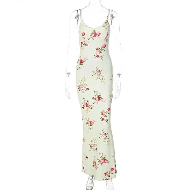 Dulzura Floral Print Strap Midi Dress For Women Bodycon Sexy Party Clothes 2024 Summer Long Dress Y2K Clothes Evening Holiday - M & M Global