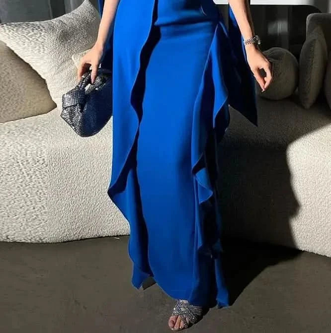 Elegant Party Dresses for Women 2023 Autumn Winter Wedding Guest Dress  Lace Solid Color Blue Long Dress Female Clothing Outfits - M & M Global