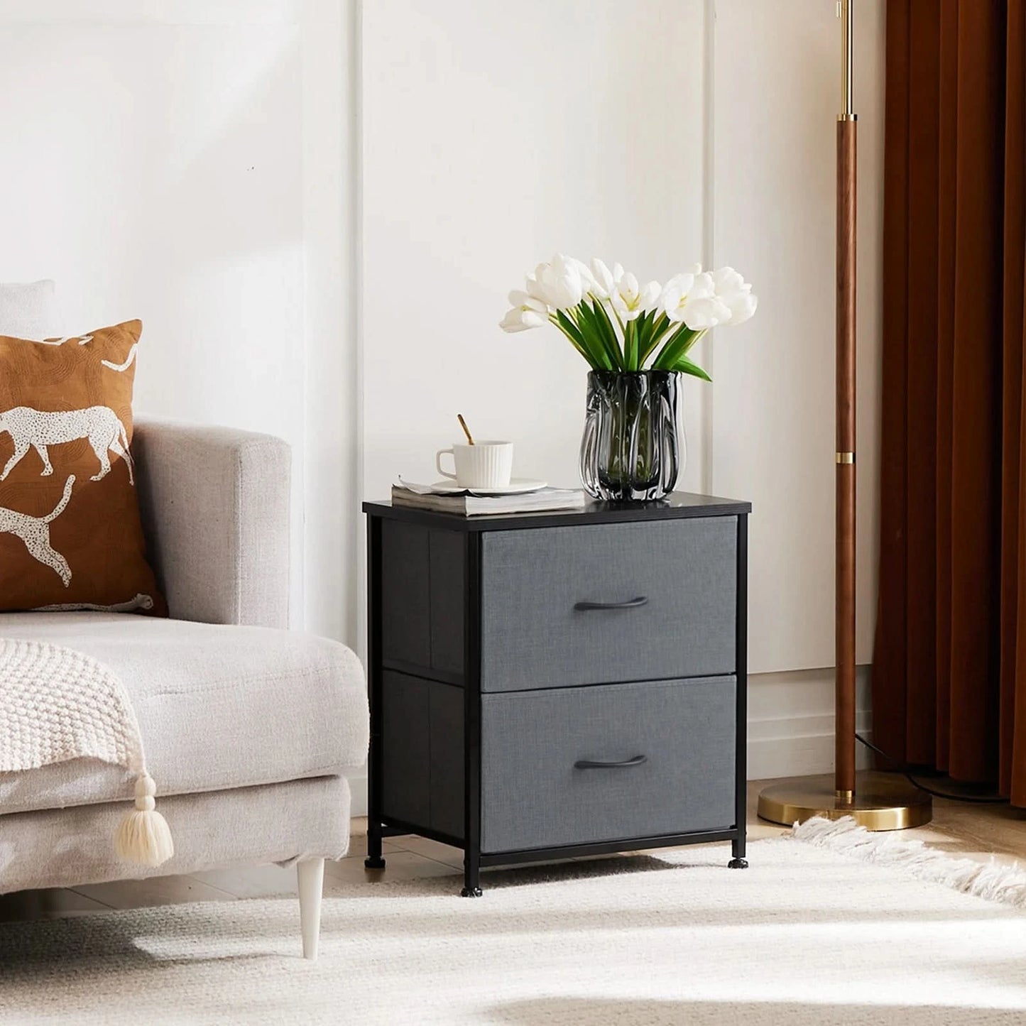 JHK Cabinet For Living Room With 2 Fabric Drawers Beside Nightstand Tables Storage Closet Chest Clothes Display Of Furniture