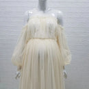 White Dot Tulle Maternity Photography Props Dress See Through Maternity Photo Shoot Tulle Long Dress Lantern Sleeve - M & M Global