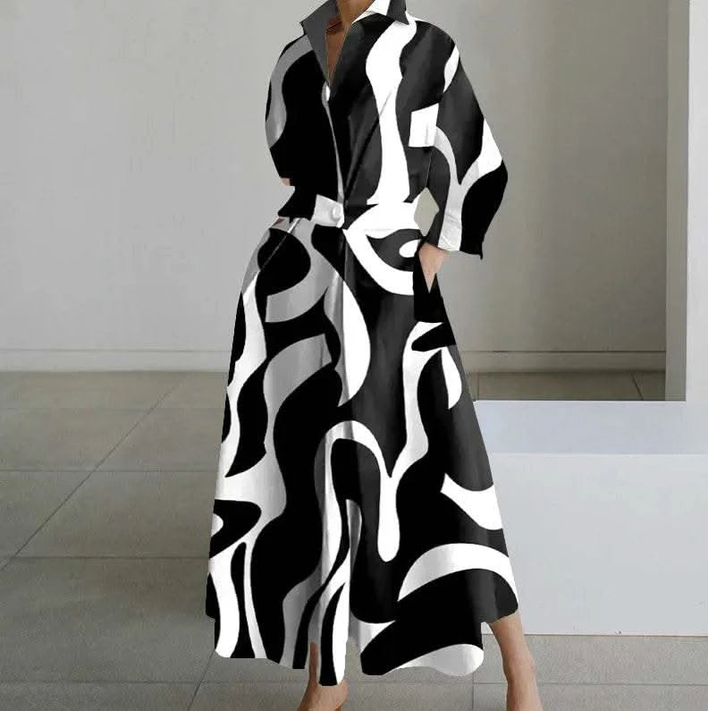 Autumn Dress Long Sleeve Dot Print Elegant Maxi Dresses For Women 2023 White Casual V Neck Shirt Party Long Dress Robe Femme - M & M Global