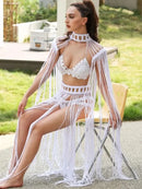 Leosoxs Tassel Hand Crochet Knitted Women Bikini Cover Ups Summer Holiday Beach Bathing Suit Sexy Hollow Out Skirts Matching Set - M & M Global