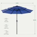 JHK 10FT 3-Tier Patio Outdoor Umbrella with Solar 32 LED Lights Tilting Table Umbrella with 8 Sturdy Ribs for Garden Backyard