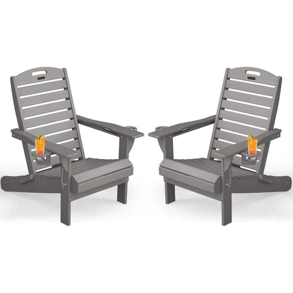 Chairs Set of 2, Outdoor Fire Pit Chairs,with Cup Holder, Lawn Chair for Deck, Patio, HDPE All-Weather Chairs