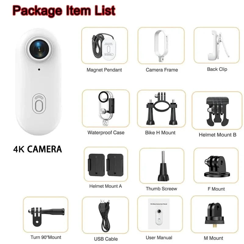 Pocket 4K Mini Camera  Magnetic Wearable Cam with Waterproof Shell WiFi Bike Camera Friendly for Casual Cycling Vlog Home Use - M & M Global