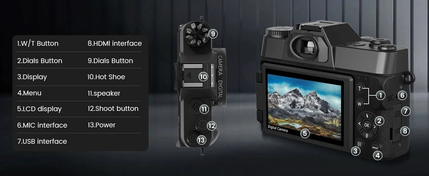 Compact Digital Photography Camera 4K WIFI Webcam Retro Vlog Recorder YouTube 64MP Camcorder 3 Inch Flip Screen Wide Angle Lens - M & M Global