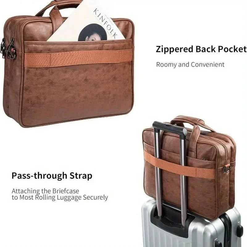 Vintage Messenger Bag for Men 17 Inch Laptop Briefcase Multi Pocket Faux Leather Shoulder Bag Business Crossbody Bag Travel - M & M Global