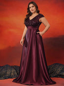 Plus Size Elegant V-Neck Red Sequins Evening Dress Long Luxury Women Satin Sleevesless Party Prom Cocktail Gowns