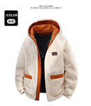 Reversible Winter Lamb  Fleece Hooded Jacket Streetwear Men Women Reversible Cotton Jackets Casual Zipper Thick Warm Coat