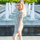 Women Mini Dresses Summer Fashion Female Vestidos Print Floral Chiffon Dresses Shirring Pleated Short Puffy Sleeve Casual Dress - M & M Global