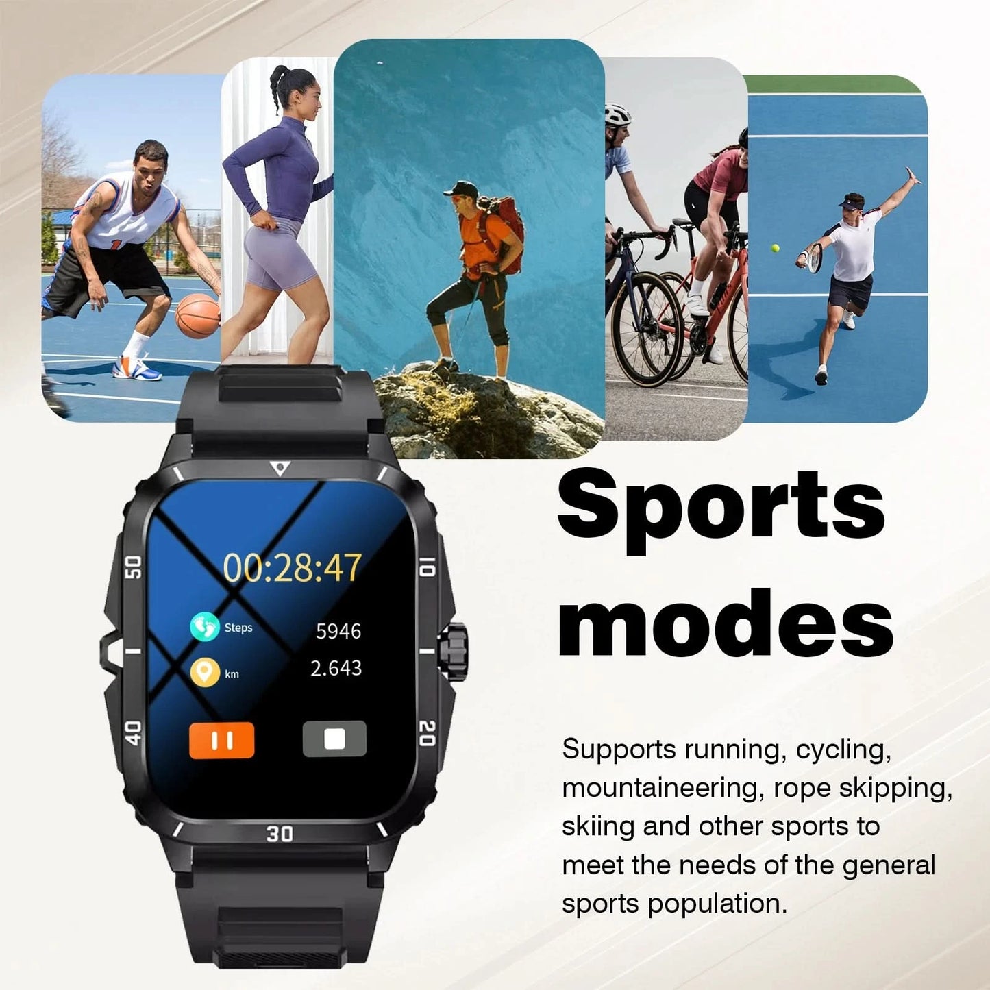 2.01 Inch Full Touch Screen Smart Watch, Wireless Calls, Message Reminders, Weather Forecast, Suitable for iPhone/Android Phones
