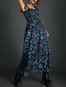 Goth Dark Fairy Grunge Y2k Aesthetic Skull Graphic Dresses Mall Gothic Shirring Lace Up Long Dress Punk A-line Slim Emo Clothing - M & M Global