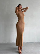 Tossy Sleeveless Knitwear Turtleneck Long Dress Female Slim Elegant Fashion Autumn 2023 Ribbed Knit Dress For Women Maxi Dress - M & M Global