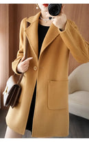 Plus Size Women's Long Sleeve Woolen Coat Pure Color Slim Fit Midi Length Spring New Style Compact Size Versatile Quality Pol...