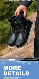 Two layer cowhide men's anti-smash anti-puncture high top work safety shoes