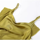 Elegant Green Satin Ruffles Sling Long Dress Women Sexy Backless Sleeveless Split Slim Dresses Lady 2025 New Party Club Vestidos - M & M Global