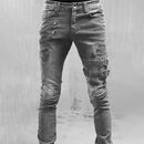 Retro Moto Biker Straight Elastic Jeans Men Zipper Hole Streetwear Punk Skinny Denim Cargo Pants Pantalones Hombre Y2K Clothing - M & M Global