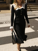 TARUXY High Waist Ruffled Maxi Dresses For Women Autumn Winter Knitted Slim Long Dress Women's Vintage Dress Woman Retro Elegant - M & M Global