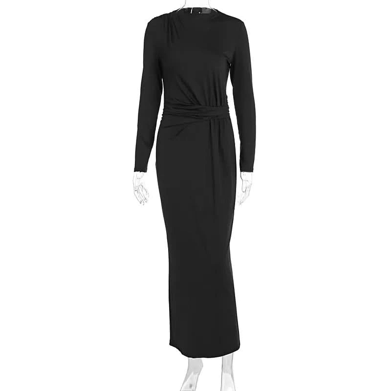 Tossy Fashion Autumn Pleated Long Dress Female High Waist Slim Bandage Solid Elegant Commute Clothes Ladies Y2k Maxi Dress 2024 - M & M Global