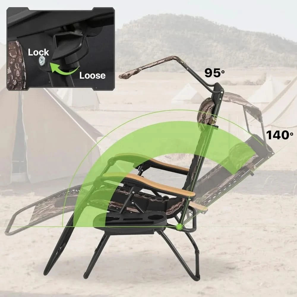 Zero Gravity Chair with Canopy Set of 2, Reclining Outdoor Patio Lounge Chair, Folding Anti Gravity Recliner