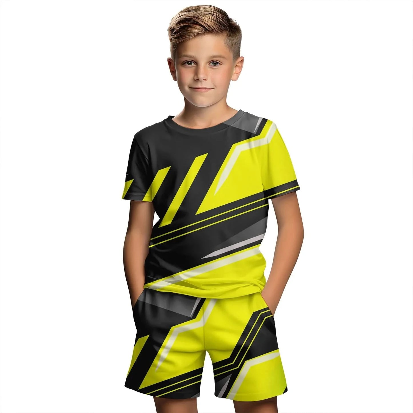 Children's Clothing Suit For Boy Summer Short Sleeve T-Shirt Set Shorts Child Clothing 3D Print Casual Boy Girl Children's Sets - M & M Global