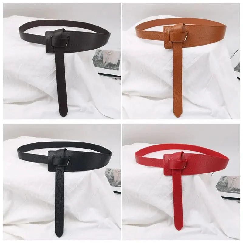 Knotted Belts for Women Belt Lady Waistband Soft Genuine Leather Suede Cowhide Waist Belt Straps Long Dress Coat Accessories - M & M Global