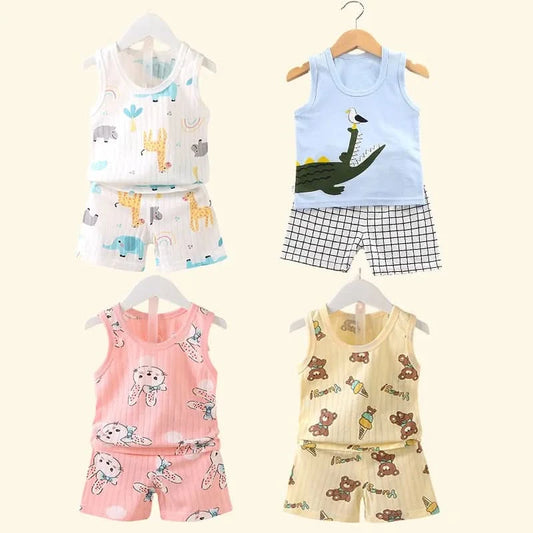 Children's Clothing Print Sleeveless Tops Shorts Cute Breathable Kids Summer Vest Shorts Set Tank Top for Baby Clothing Children - M & M Global