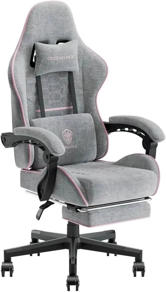 Dowinx Gaming Chair Fabric with Pocket Spring Cushion,Game Chair Cloth with Headrest, Ergonomic Computer Chair with Footrest