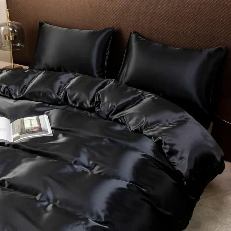 Solid Color Satin Duvet Cover Set,Quilt Cover and Pillowcases,Luxurious Bedding Ensemble with Rich Sheen,Easy Care,Wrinkle-Free - M & M Global