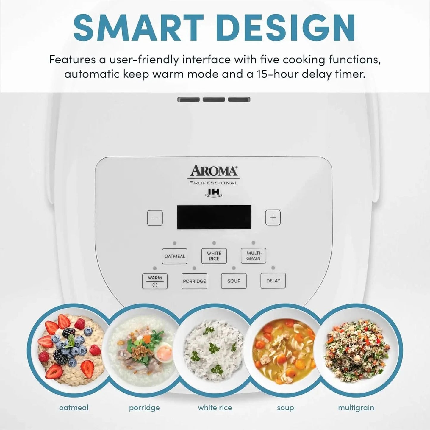 Housewares Professional 8-Cups (Cooked) / 2Qt. 360° Induction Rice Cooker & Multicooker (ARC-7604), White - M & M Global