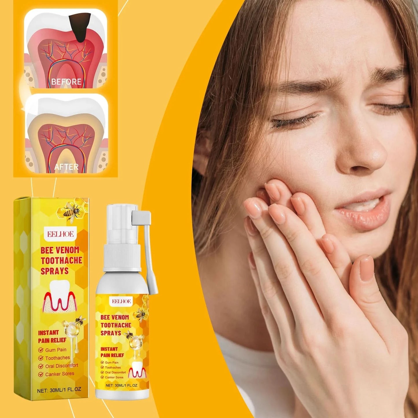 Toothache Spray Swollen Gum Relief Spray Periodontitis Treatment Cure Worms Antiseptic Mouth Tooth Toothpaste Breath Freshener - M & M Global
