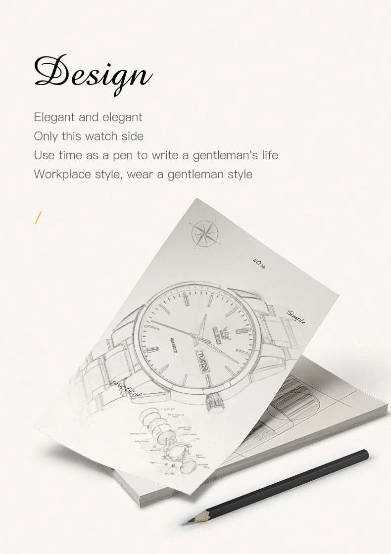 OLEVS Men Watches Waterproof Stainless Steel Quartz Male Wristwatch Gold Watch Fashion Luminous Luxury Calendar Business Clock - M & M Global