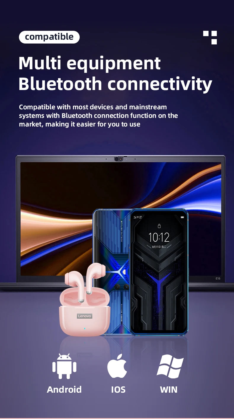 Ship From US Lenovo LP40 Pro Bluetooth Wireless Earphones Low Latency Sports Music Headphones Noise Reduction Earbuds