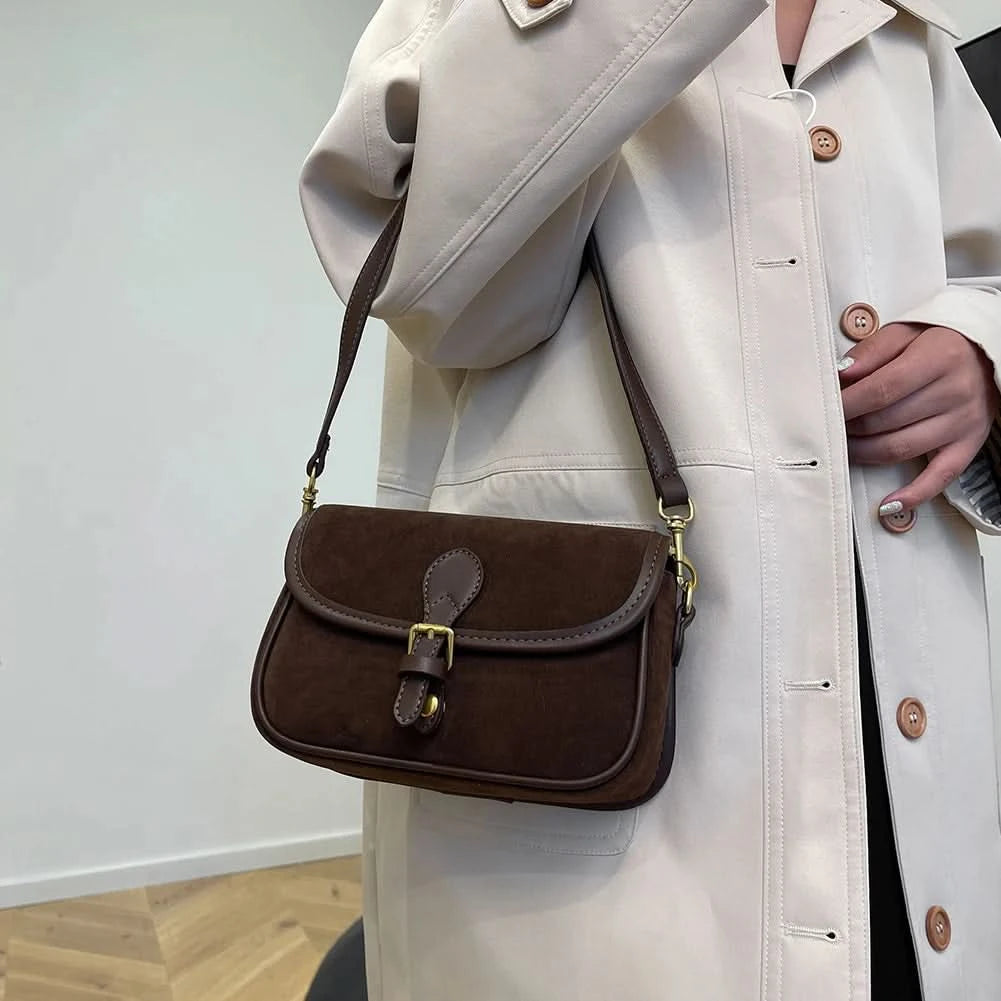 Korean Fashion New Small Square Bag Shoulder Bags Brown Niche Retro Suede Surface Leisure Versatile Trend Lady Crossbody Bags - M & M Global