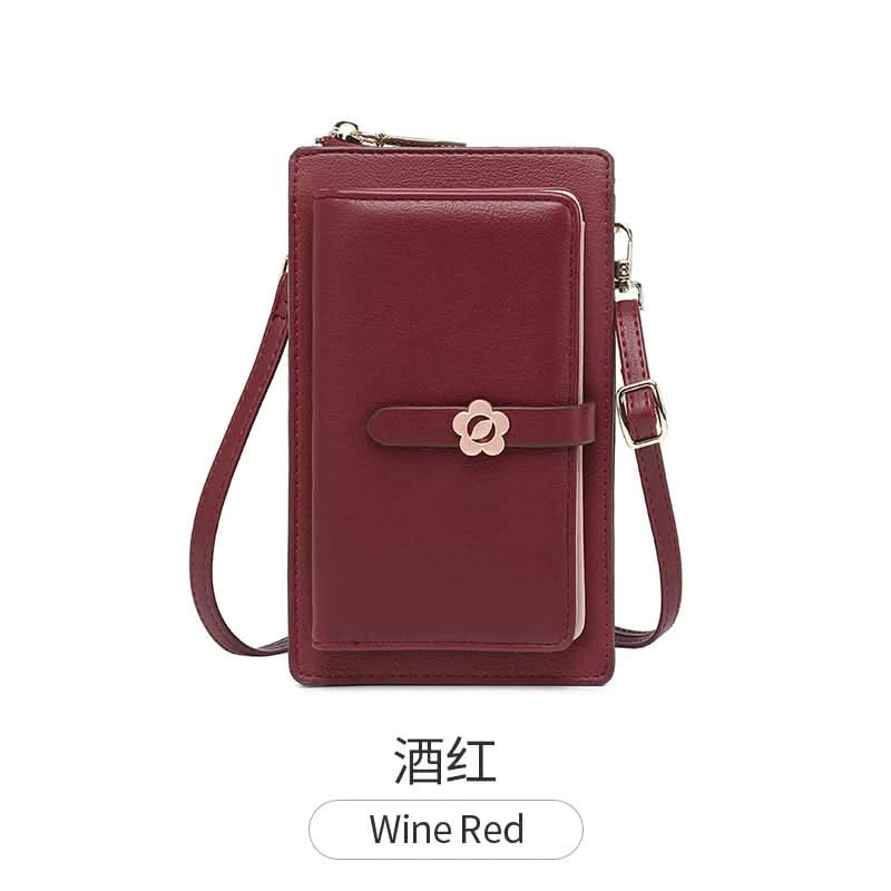 MIYIN Women's Soft Leather Touch Screen Phone Bag Flower Decoration Multi functional Large Capacity Crossbody Bag Coin Wallet - M & M Global