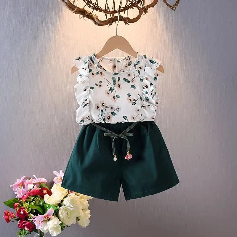 Girls Clothes Set New Summer Fashion Sleeveless T-shirt+Shorts 2Pcs for Girl Children Kids Clothing Set Suit for 1-6 Years - M & M Global