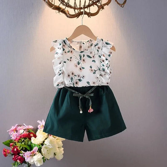 Girls Clothes Set New Summer Fashion Sleeveless T-shirt+Shorts 2Pcs for Girl Children Kids Clothing Set Suit for 1-6 Years - M & M Global