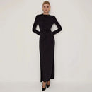 Tossy Fashion Autumn Pleated Long Dress Female High Waist Slim Bandage Solid Elegant Commute Clothes Ladies Y2k Maxi Dress 2024 - M & M Global