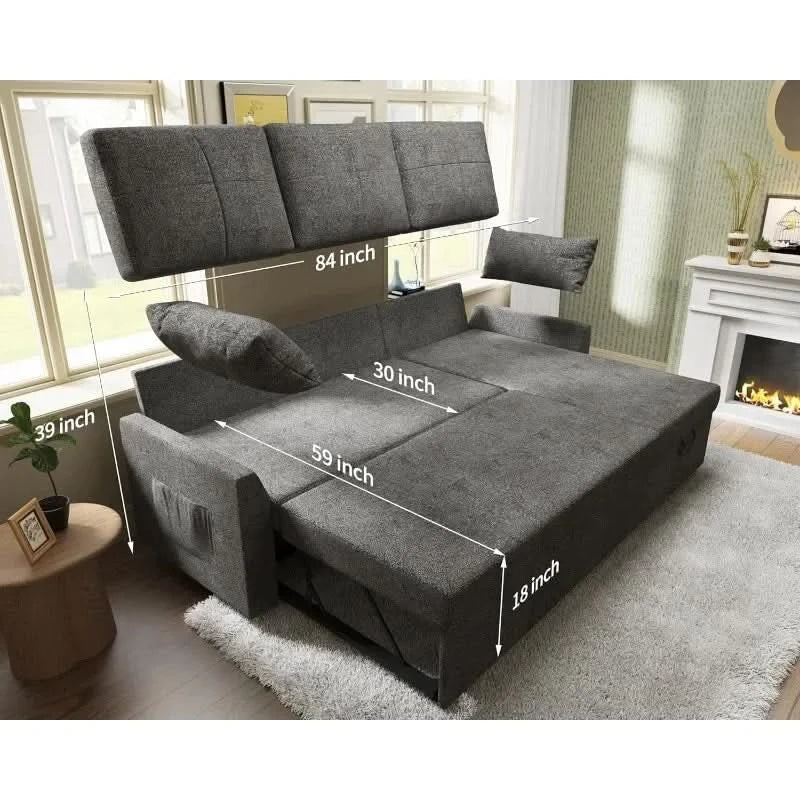 Authenticity guarantee.Sleeper Sofa, Sofa Bed- 2 in 1 Pull Out Couch Bed with Storage Sofa Sleeper with Pull Out Bed, Grey Linen