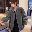 Fashion Women Winter Warm Double Coral Fleece Overcoat Solid Soft Plush Stand Collar Coats Ladies Long Sleeved Zipper Outerwears