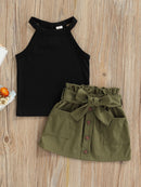 Girls 2-Piece Summer Set Striped Crop Top Denim Shorts with Bow Detail for Toddlers 12 Months to 4 Years - M & M Global