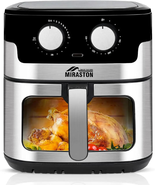 8.5QT Air Fryer, Upgraded Family Size Capacity, Visual Window, Square Basket Dials Stainless Steel Air Fryers, Reheat Leftovers, - M & M Global