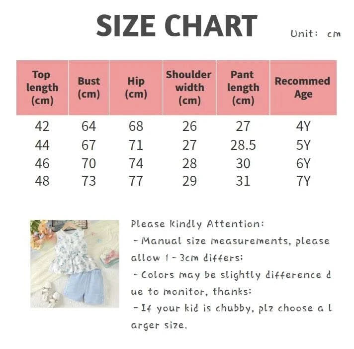 2PCS Children Girls Little Fresh Clothing Set Floral Sleeveless Top + Shorts Sweet Lovely Fashion Costume for Kid Girl 4-7 Years - M & M Global