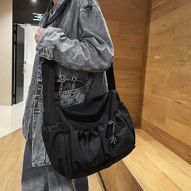 Fashionable Crossbody Bag with Drawstring Accent - Spacious & Secure Zipper Closure - Includes Stylish Bag Charm - M & M Global