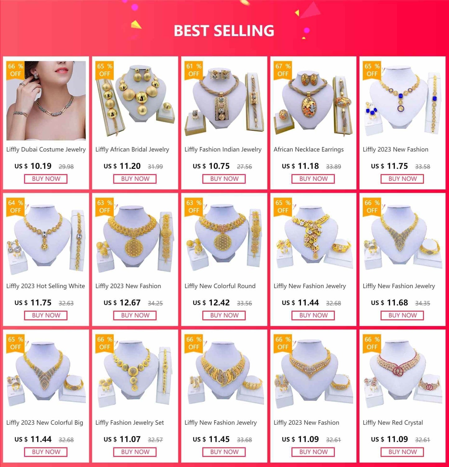 African Jewelry Sets Elegant Bridal Wedding Necklace Red Enamel Jewelry Classic Style Bracelet Earrings Rings for Women Jewelry - M & M Global