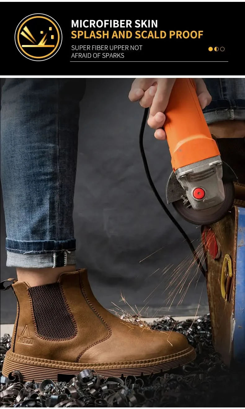 Industrial-Grade Steel Toe Boots Metatarsal Guard Triple Protection Men Work Boots Waterproof Construction Work Shoes Anti-smash