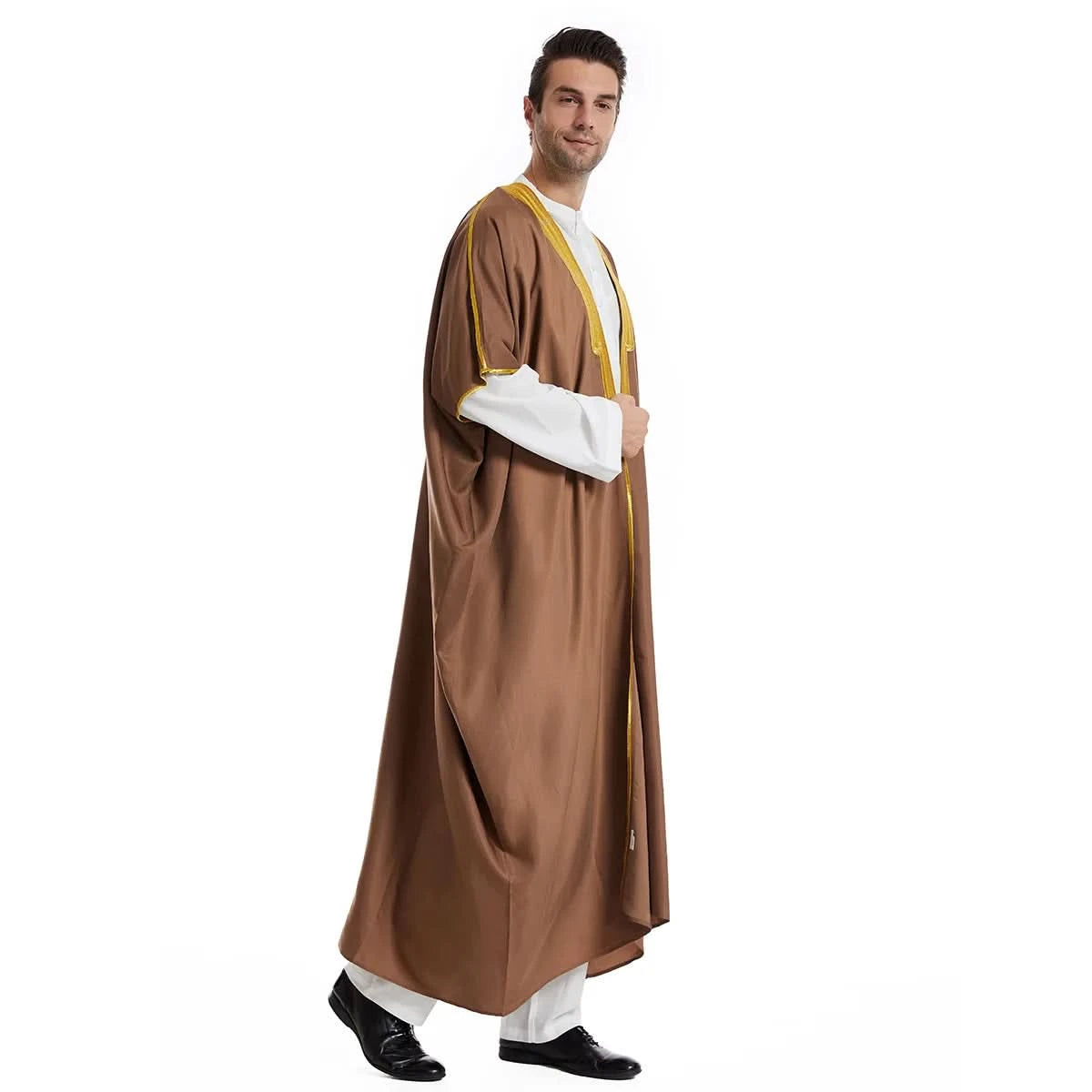 Muslim Arab Men Thobe Thawb Caftan Eid Jubba Thobe Mens Cardigan Abaya Long Dress Ramadan Robe Saudi Arab Musulman Caftan Dubai - M & M Global