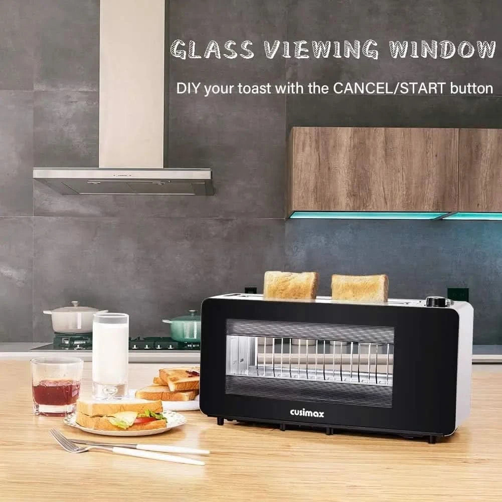 Toaster 2 Slice, Toaster Long Slot with Glass Window Bagel Toasters, Artisan Bread Toaster Stainless Steel Wide Slot with Automa - M & M Global